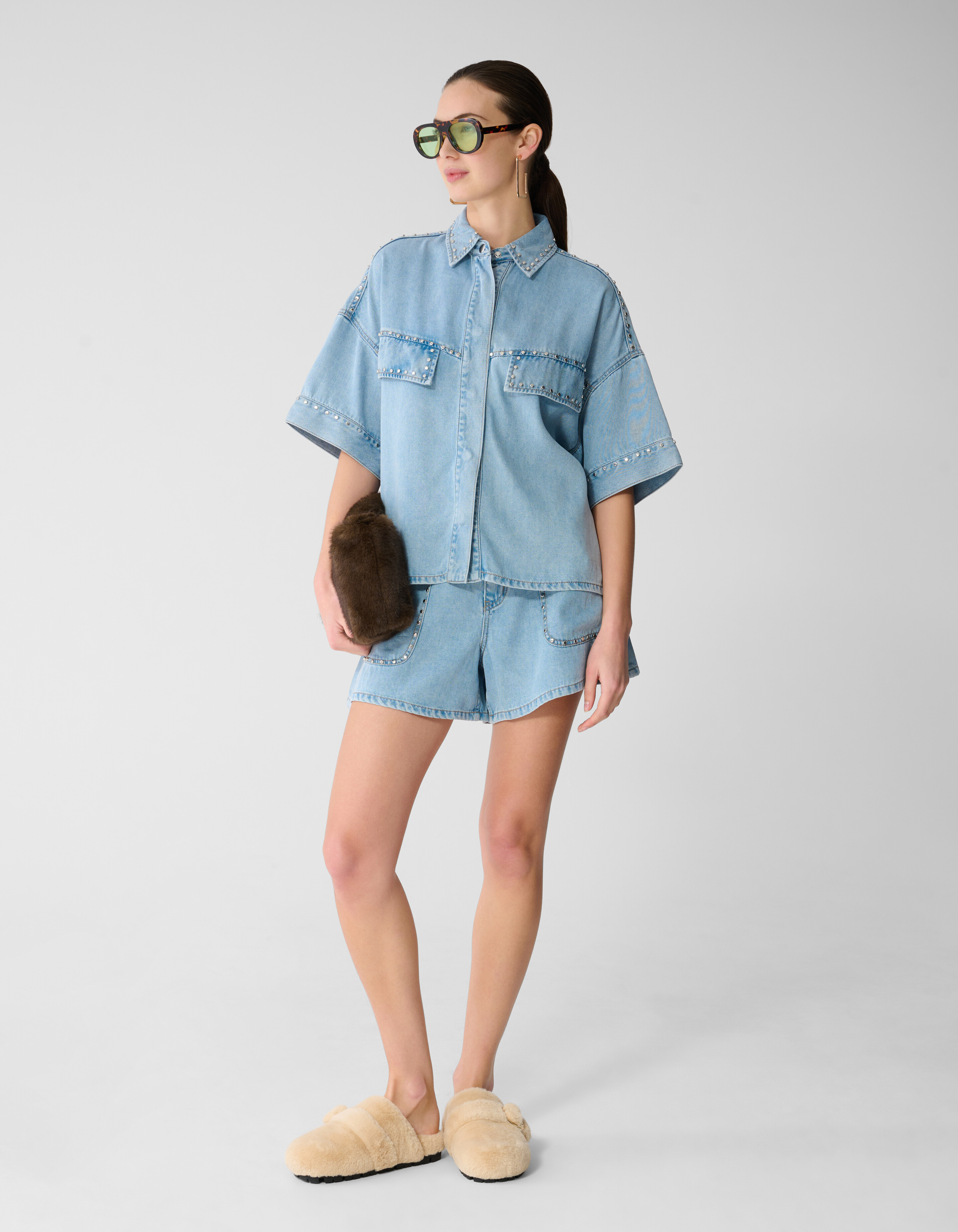 &Uuml;bergr&ouml;&szlig;e Nieten Denim-Bluse Gebleicht SHOEBY WOMEN