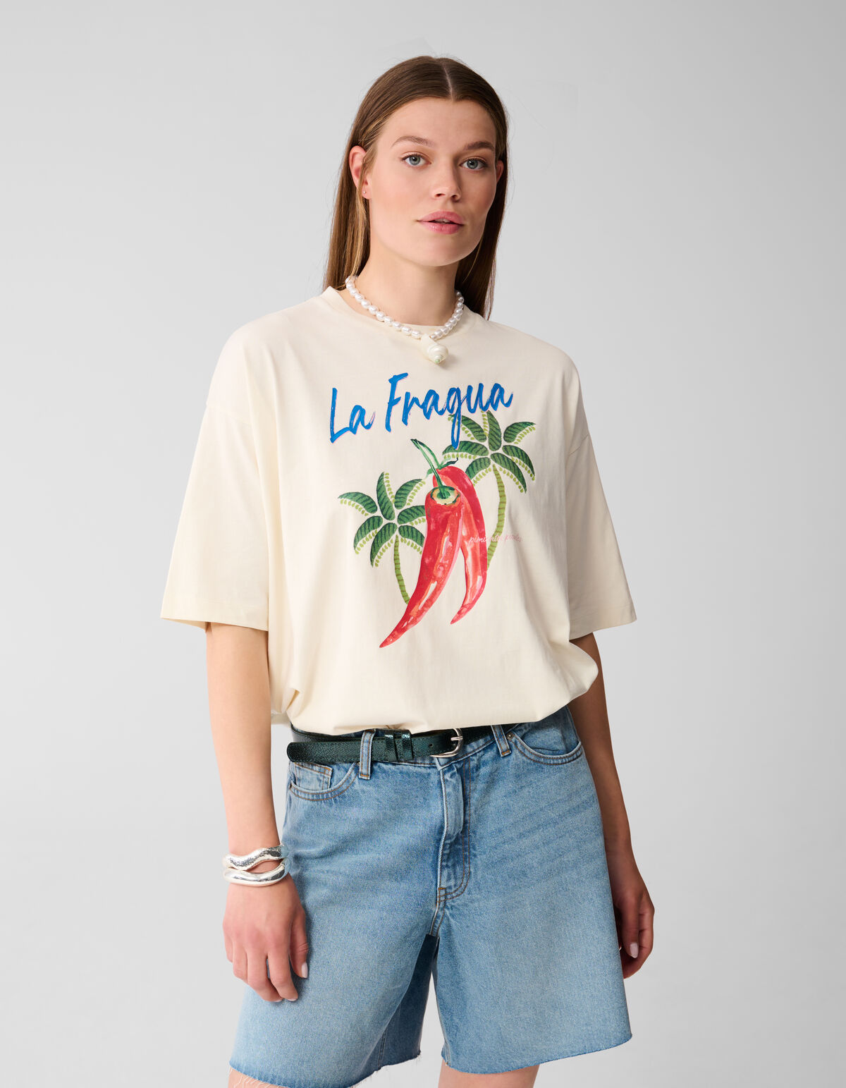 Übergroßes Peper Artwork T-shirt Off White SHOEBY WOMEN