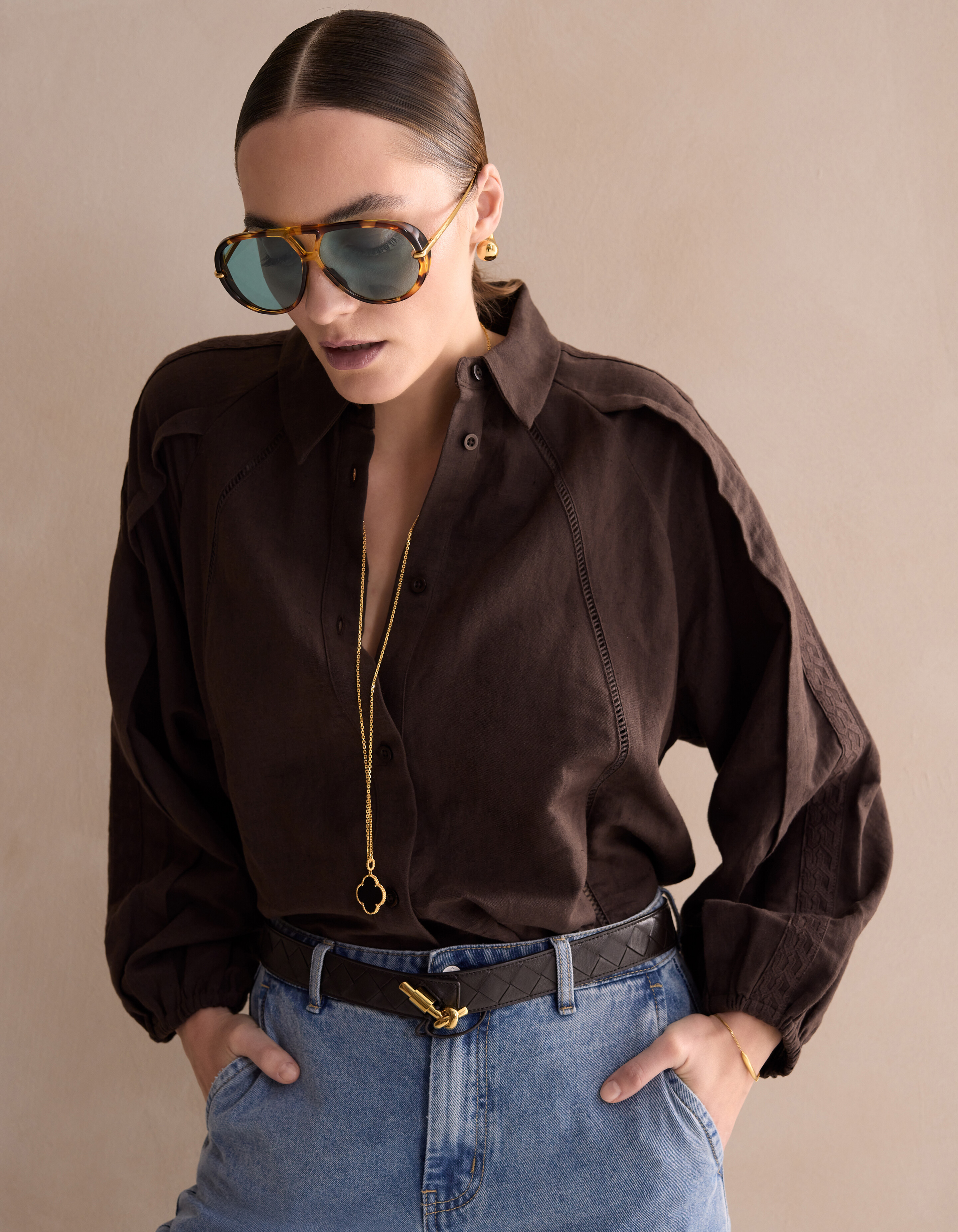 Plissierte Stickbluse Dunkelbraun von Mieke SHOEBY WOMEN