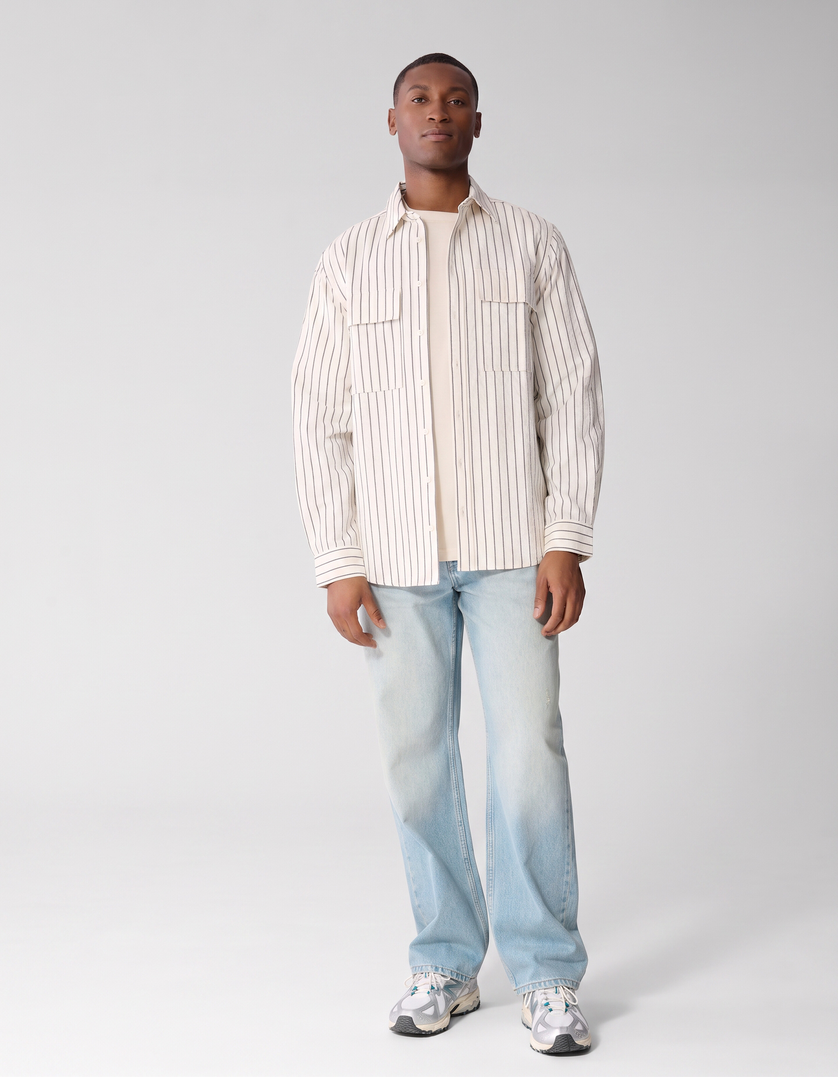 Seersucker-Nadelstreifen-Overshirt Off-White SHOEBY MEN
