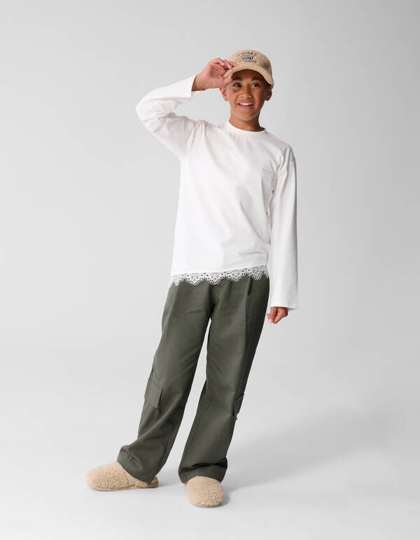 Asymmetrische Langarmshirt mit Spitze Wei&szlig; SHOEBY GIRLS