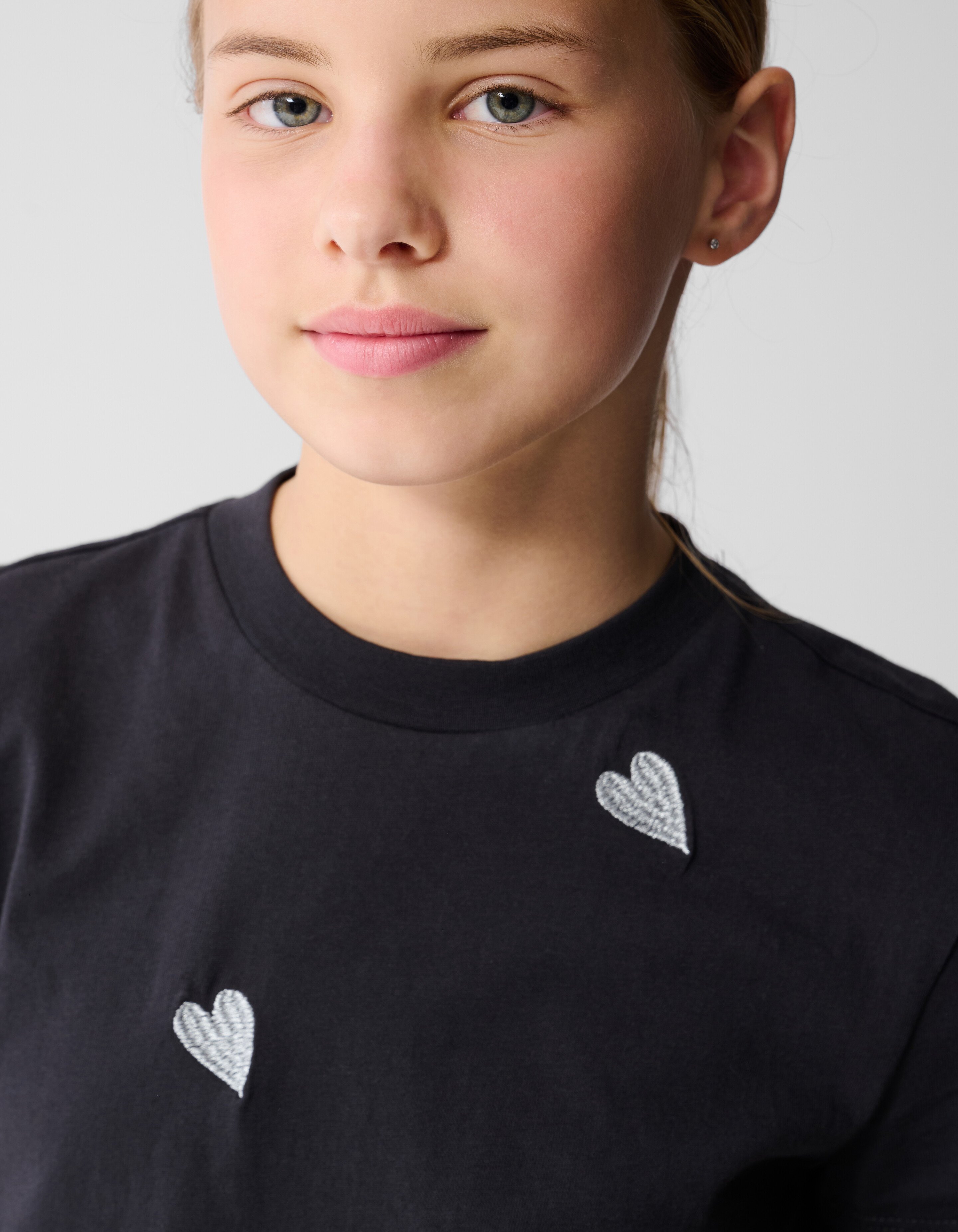 Besticktes Herz-T-Shirt Dunkelgrau SHOEBY GIRLS