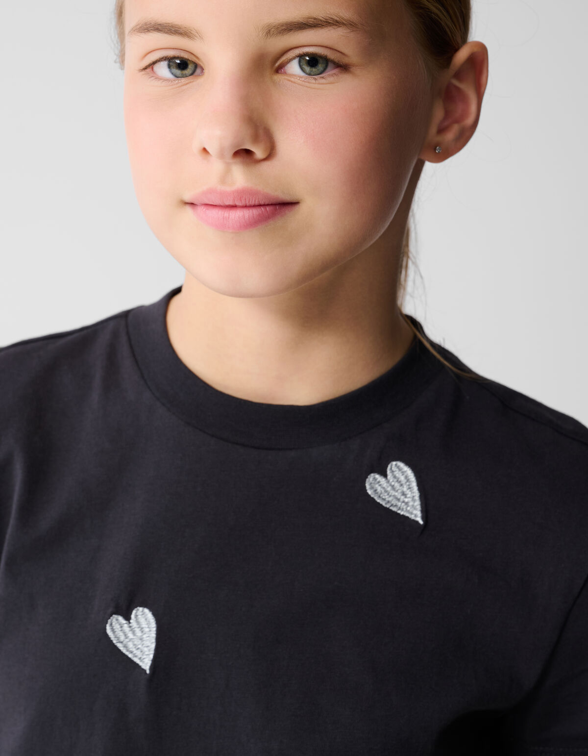 Besticktes Herz-T-Shirt Dunkelgrau SHOEBY GIRLS