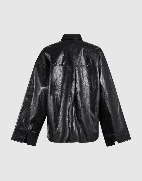 Vegane Leder-Carpenter-Bluse Schwarz SHOEBY WOMEN