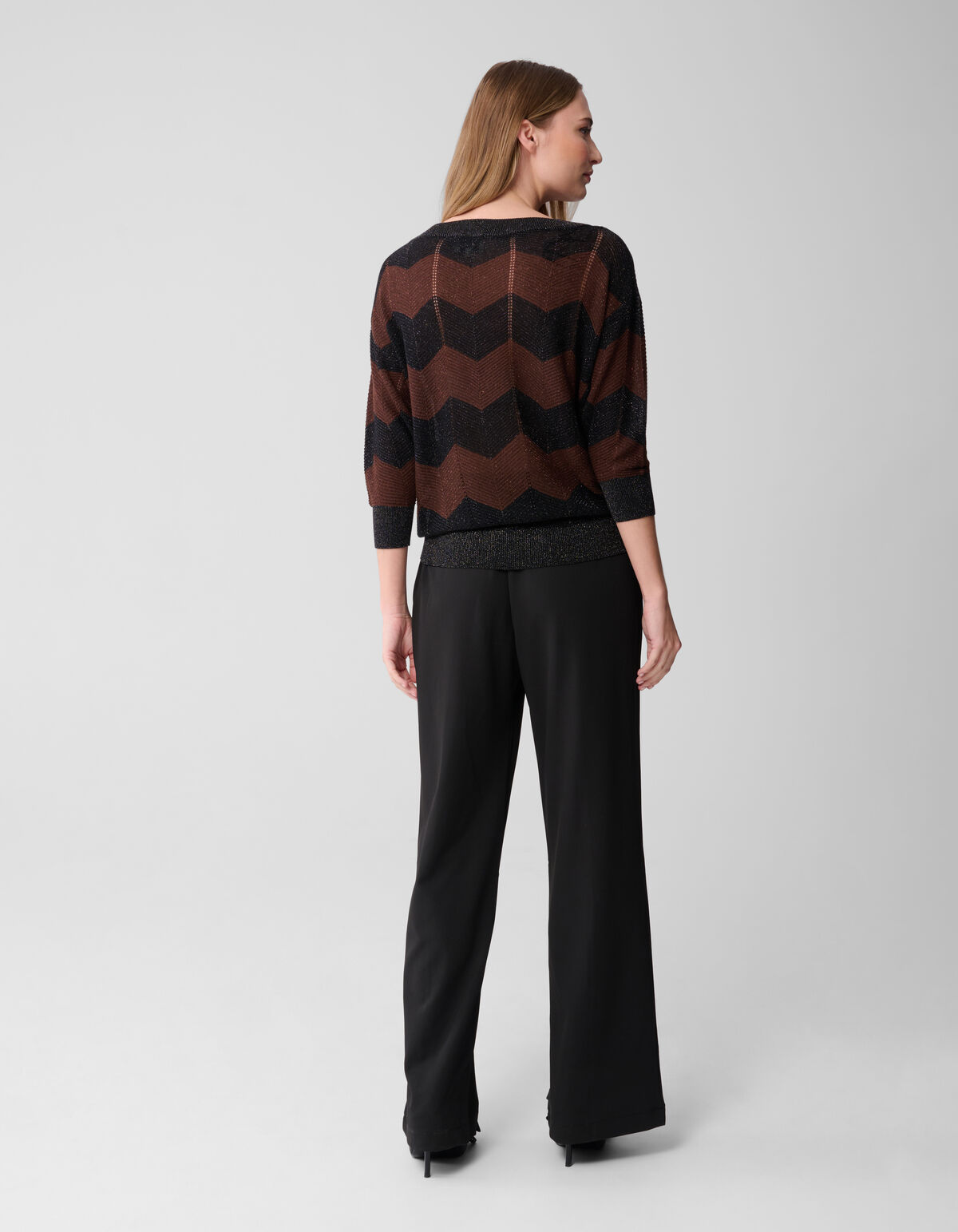 Glitzerstreifen-Fledermauspullover Braun/Schwarz SHOEBY WOMEN
