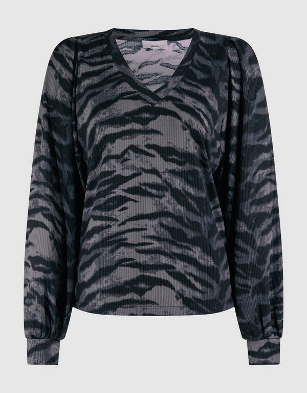 Tigerprint Rib Jersey Top Dunkelgrau SHOEBY WOMEN