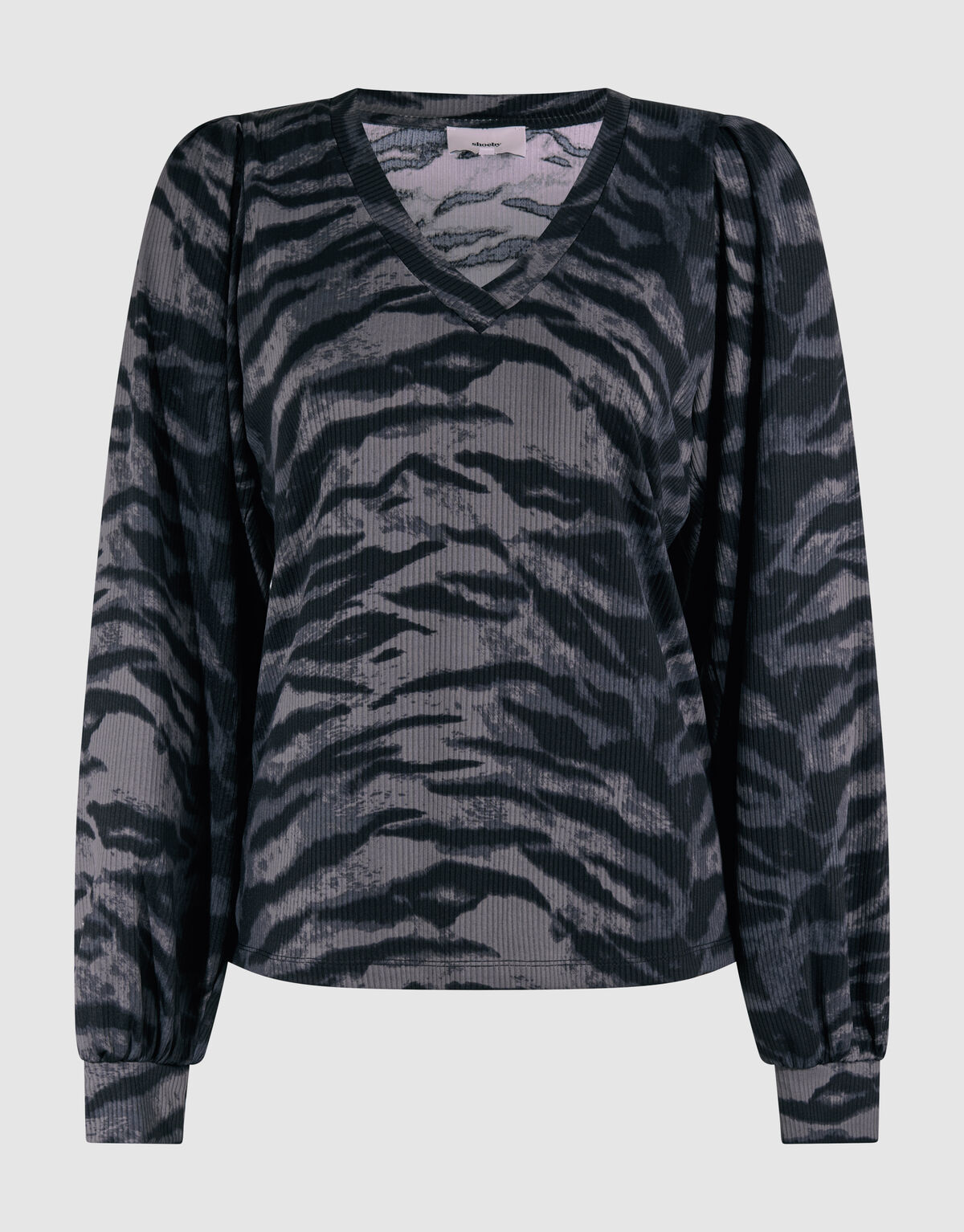 Tigerprint Rib Jersey Top Dunkelgrau SHOEBY WOMEN