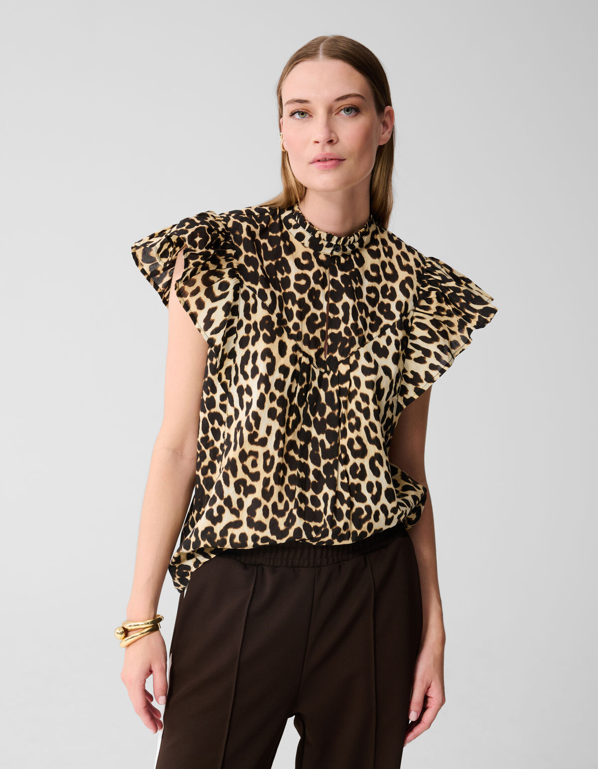 Leopard Ruffle Top Braun SHOEBY WOMEN