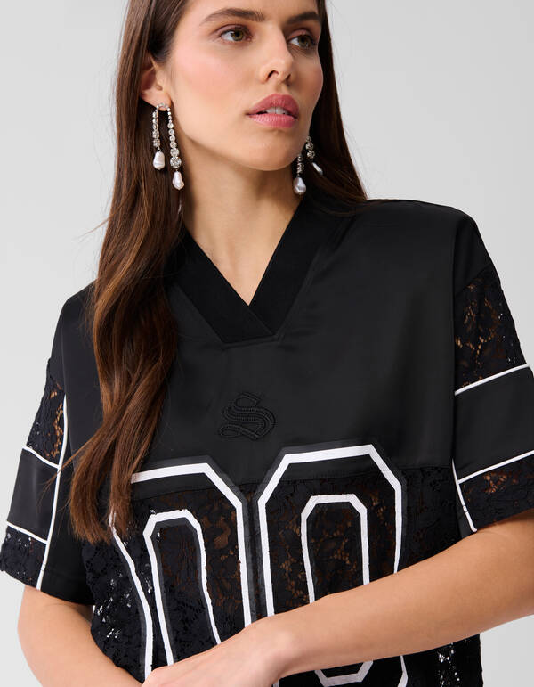 &Uuml;bergro&szlig;es Kanten Baseball-T-Shirt Zwart SHOEBY WOMEN