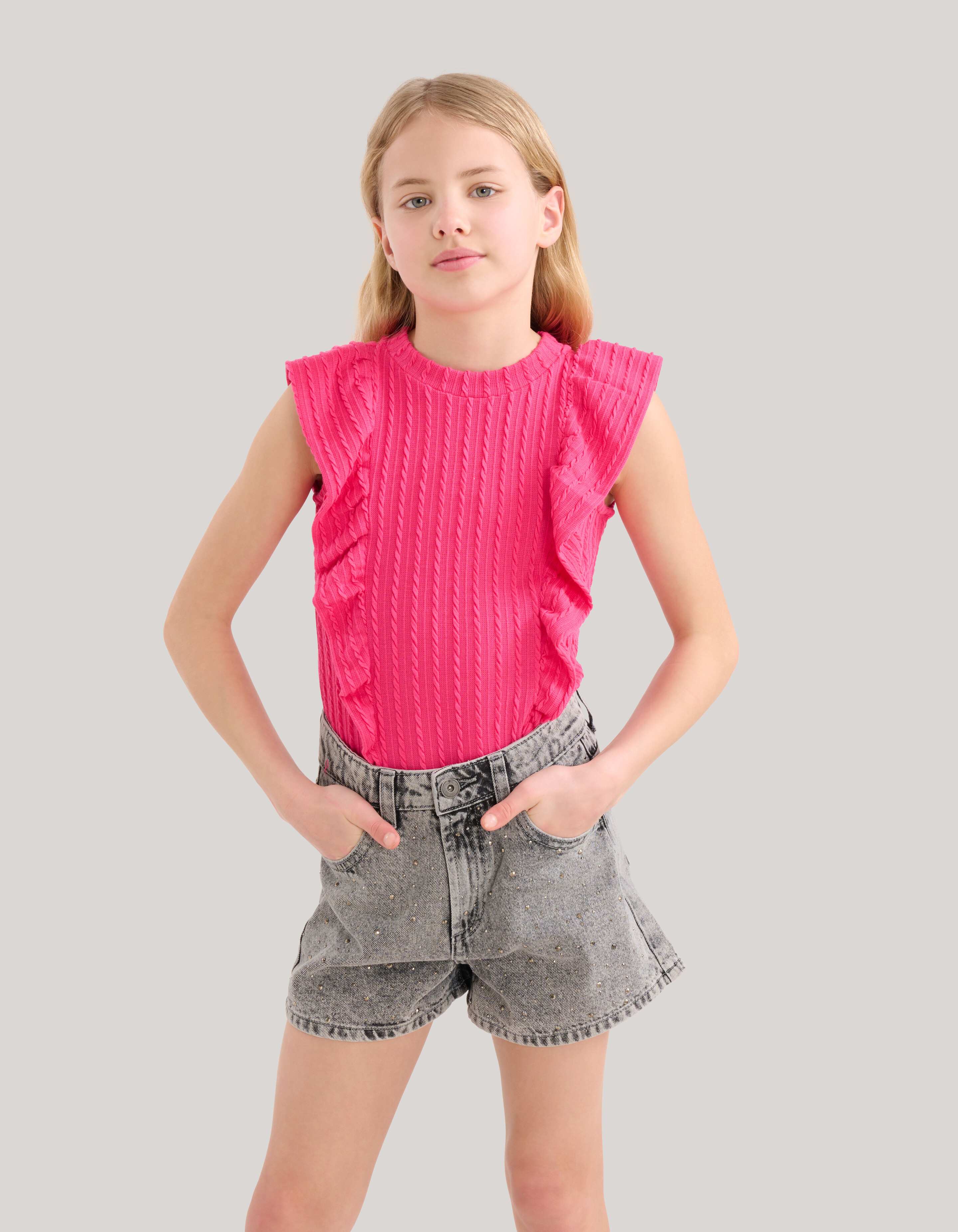 Ruffle Rib Top Rosa SHOEBY GIRLS