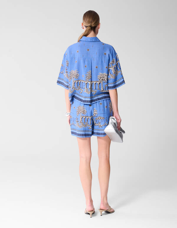 Palmblatt-Print Bluse Blau SHOEBY WOMEN