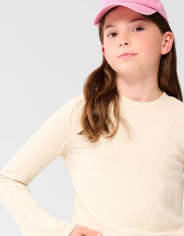 Strass Longsleeve Top Off-White SHOEBY GIRLS