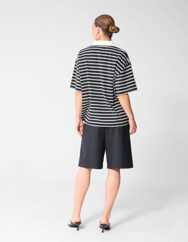 &Uuml;bergro&szlig;es Streifen-Kurzarm-Poloshirt Schwarz SHOEBY WOMEN