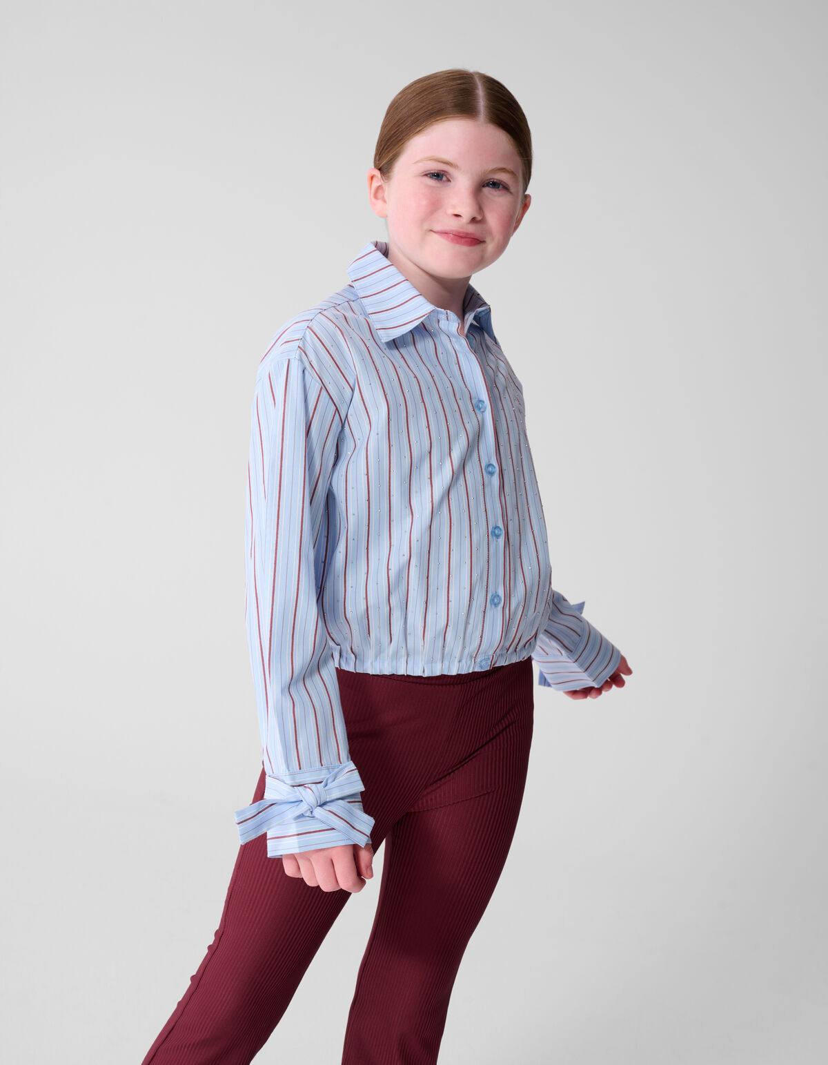Nadelstreifen-Bluse mit Strasssteinen Hellblau SHOEBY GIRLS