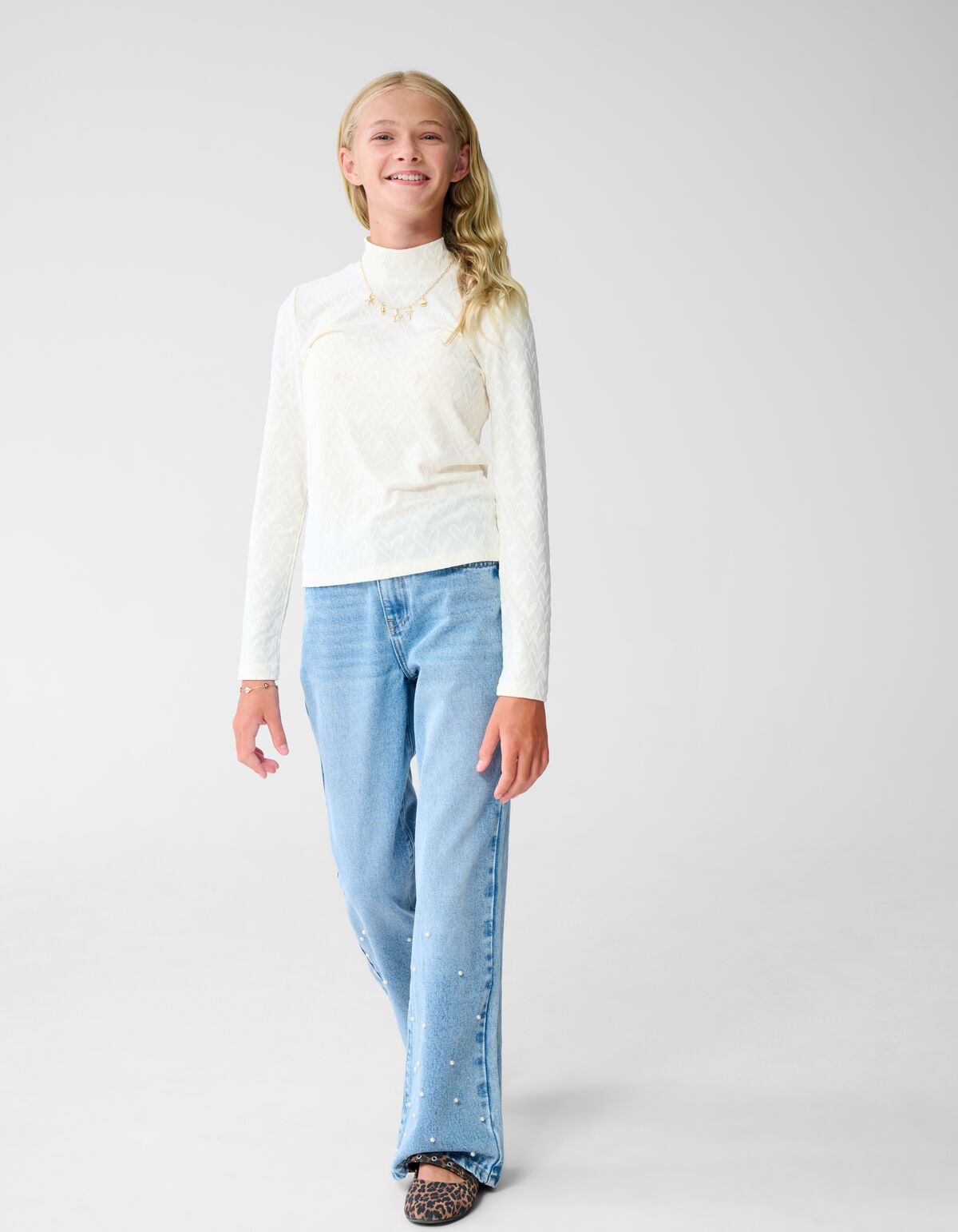 All-Over Heart Longsleeve Top Off-White SHOEBY GIRLS