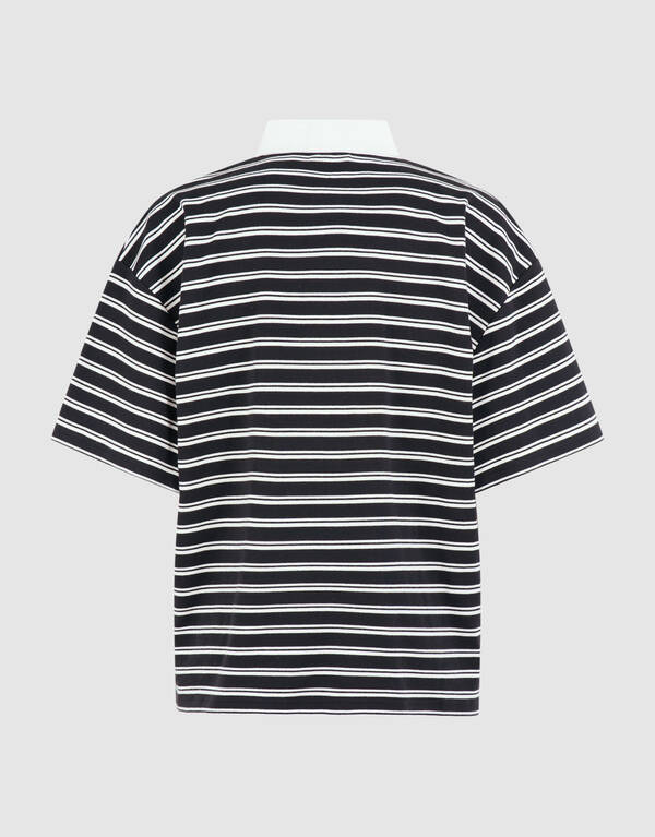 &Uuml;bergro&szlig;es Streifen-Kurzarm-Poloshirt Schwarz SHOEBY WOMEN