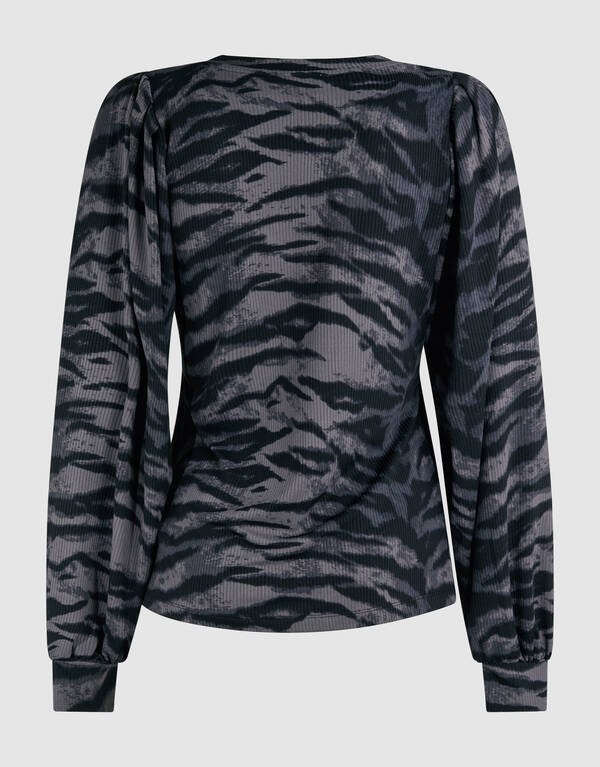 Tigerprint Rib Jersey Top Dunkelgrau SHOEBY WOMEN