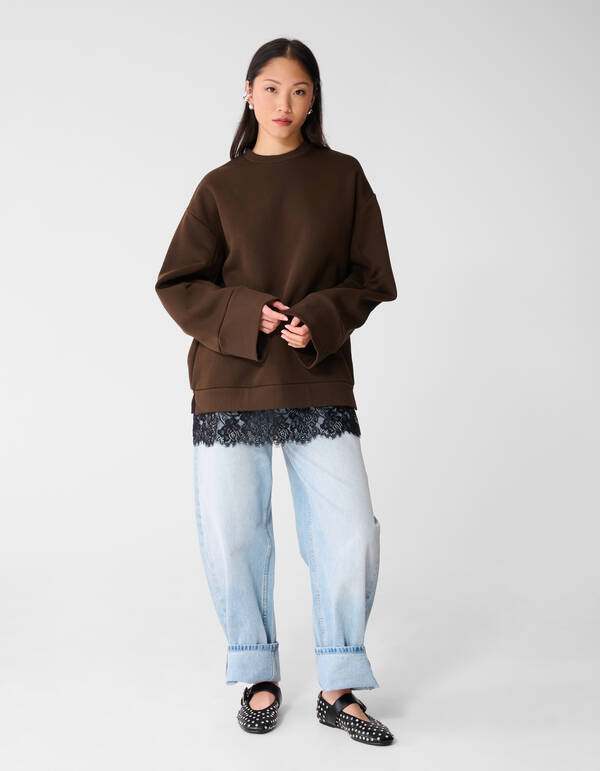 Kanten Oversized Sweater Dunkelbraun SHOEBY WOMEN