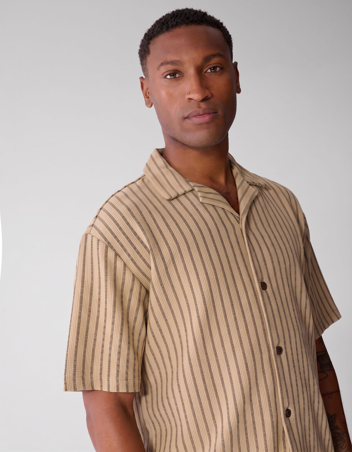 Pinstripe Rib Overhemd Zand SHOEBY MEN