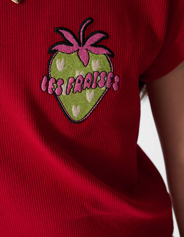 Les Fraises Rib Crop-Top Rot SHOEBY GIRLS