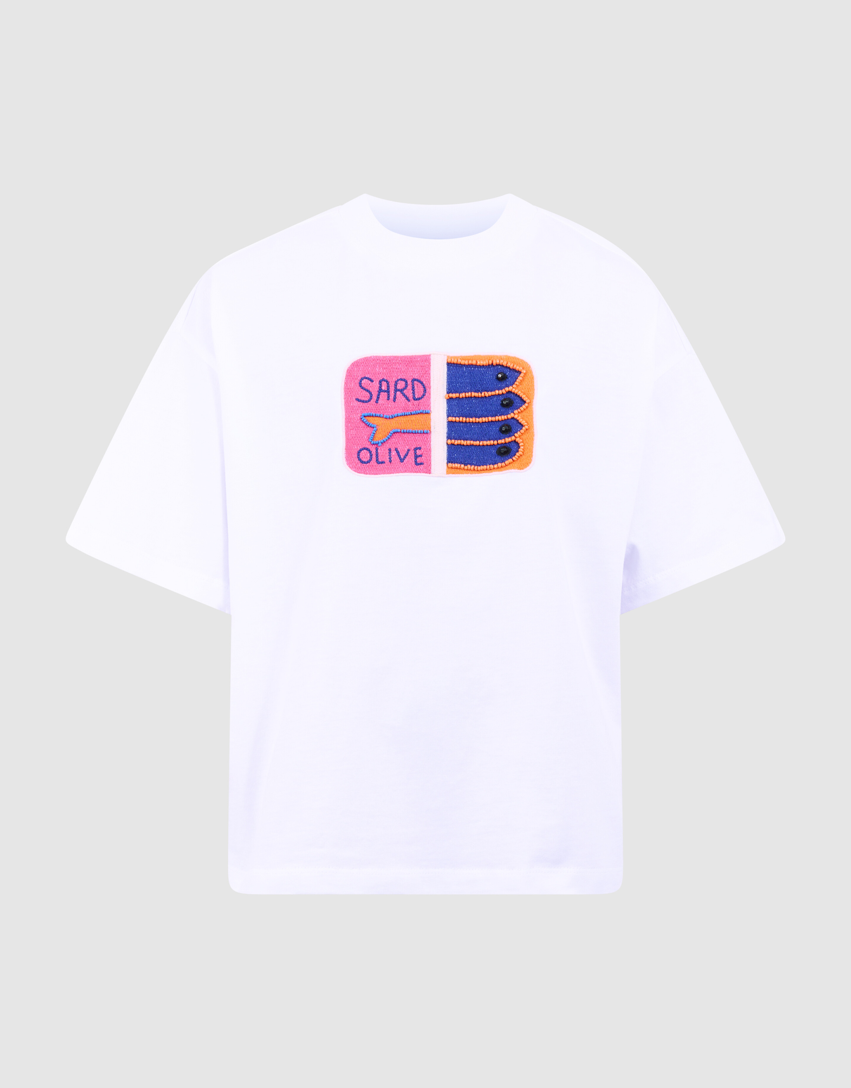 Sardinen-Stickerei T-Shirt Wei&szlig; SHOEBY GIRLS