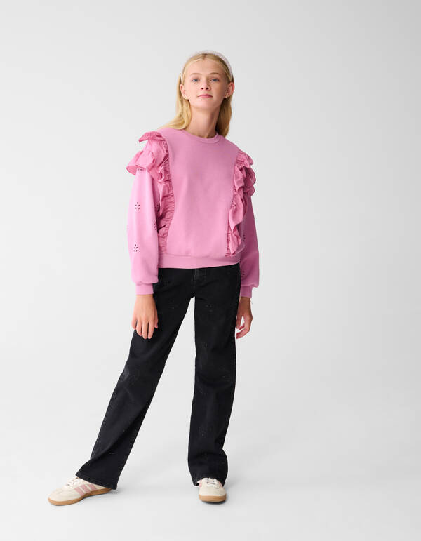 Pullover mit R&uuml;schenstickerei Rosa SHOEBY GIRLS