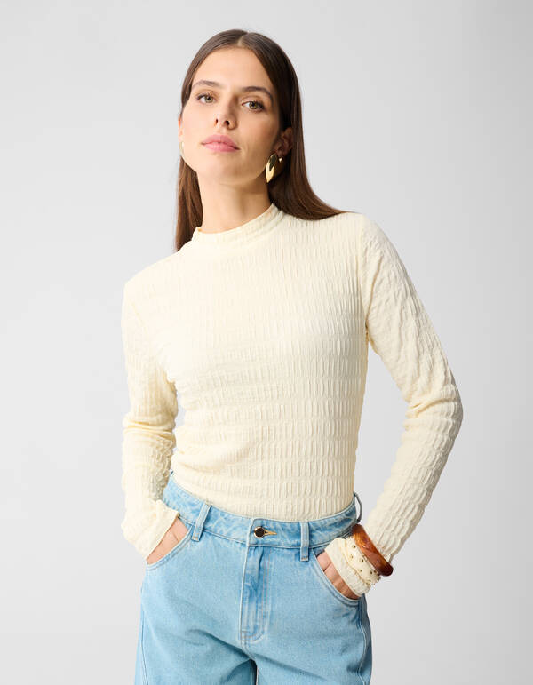 Struktur Langarmshirt Top Gebrochen Wei&szlig; SHOEBY WOMEN