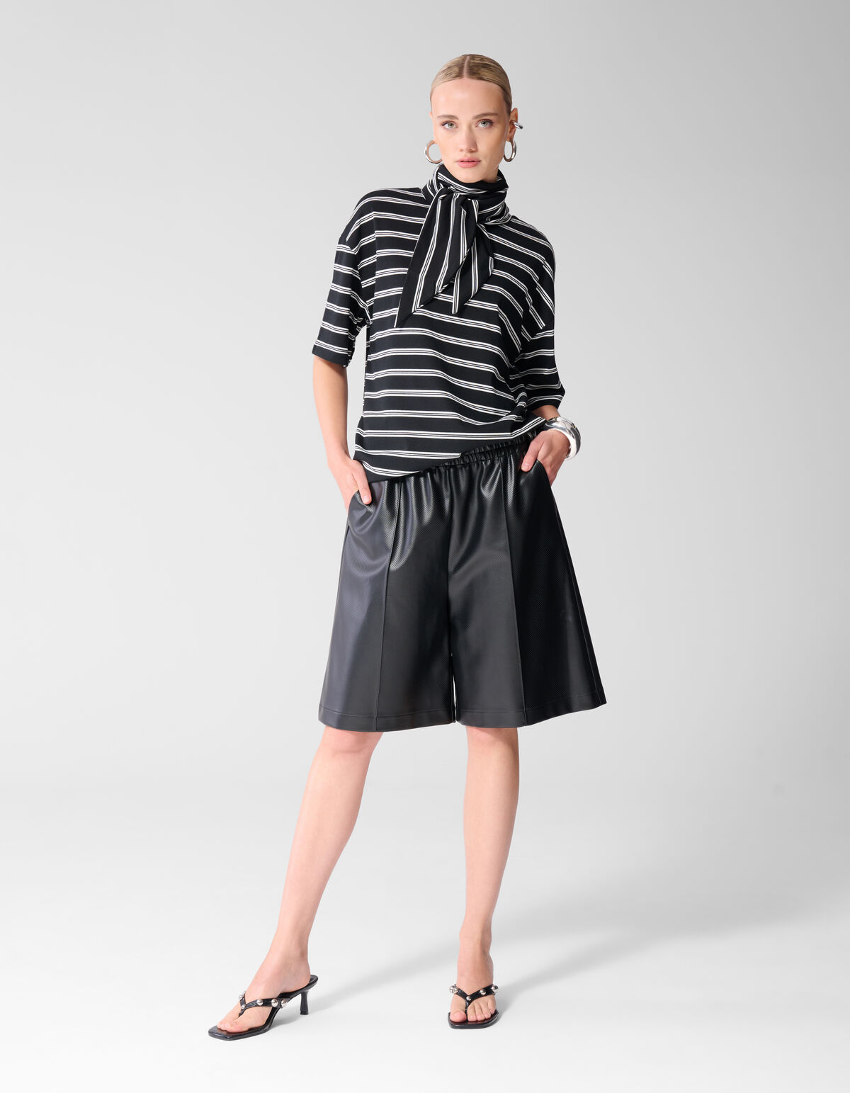 Schal Gestreiftes T-Shirt Schwarz/Wei&szlig; SHOEBY WOMEN