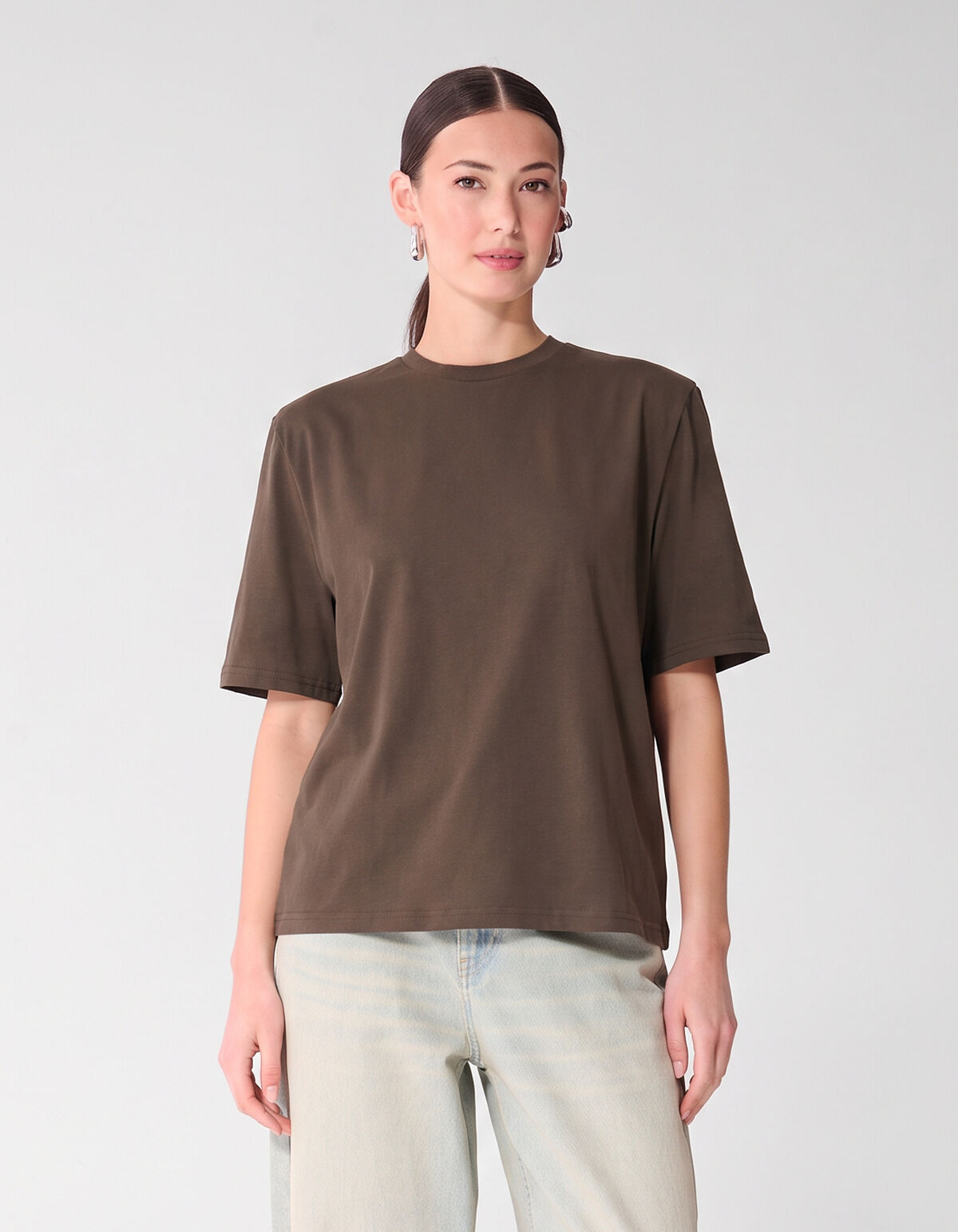 Shoulderpadded T-shirt Donkerbruin SHOEBY WOMEN