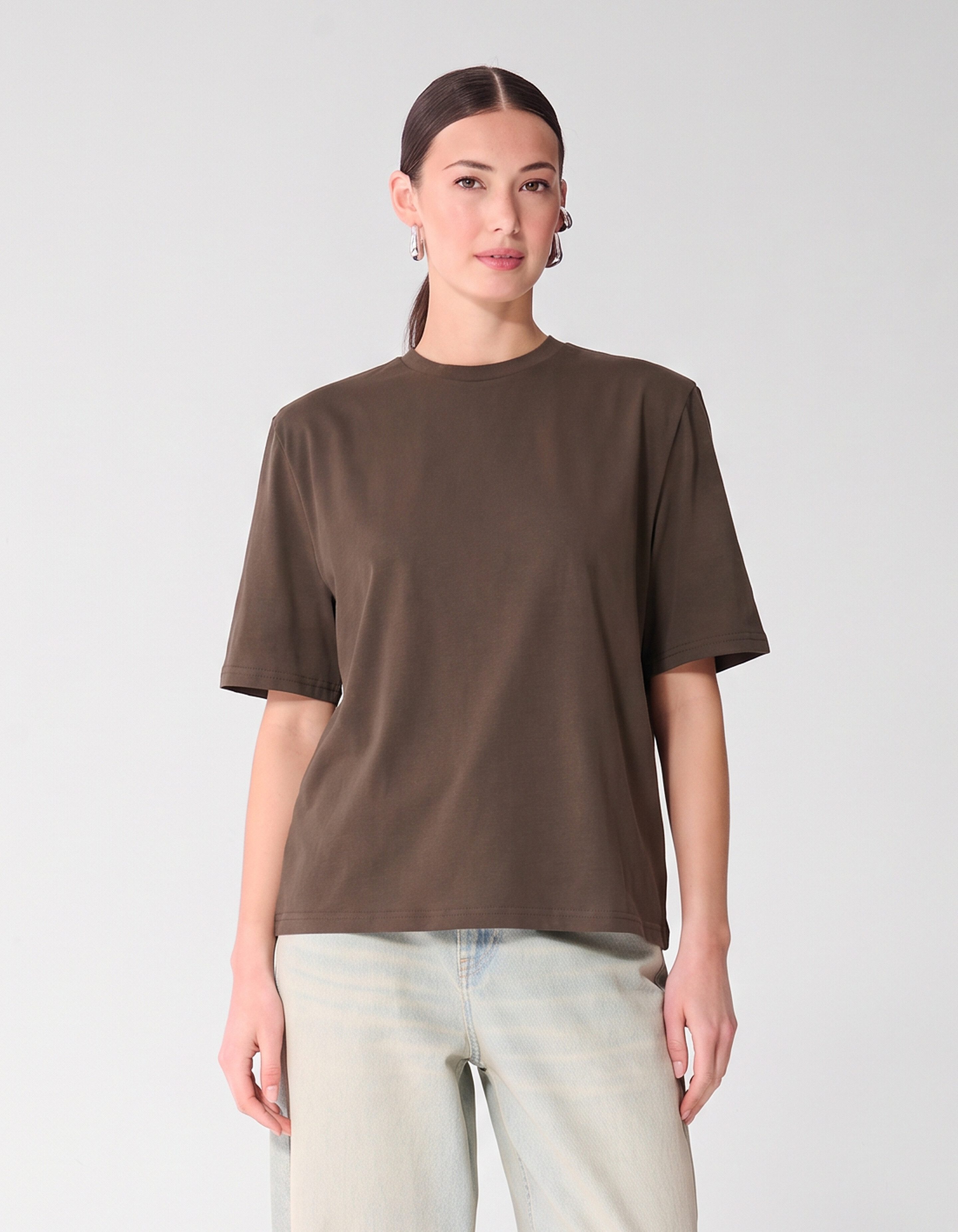 Shoulderpadded T-shirt Donkerbruin SHOEBY WOMEN