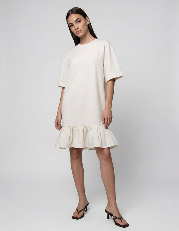 T-Shirt R&uuml;schen Maxi Kleid Gebrochen Wei&szlig; SHOEBY WOMEN