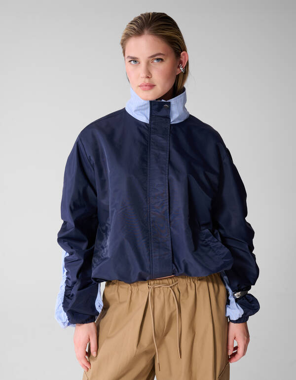 Karierte Satin-Bomberjacke Blau SHOEBY WOMEN