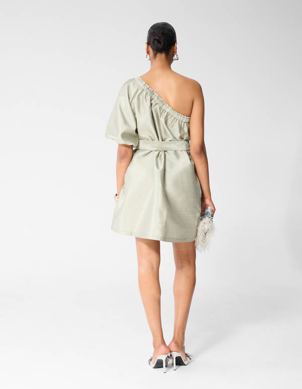 Gl&auml;nzendes One-Shoulder-Mini-Kleid Hellgr&uuml;n SHOEBY WOMEN