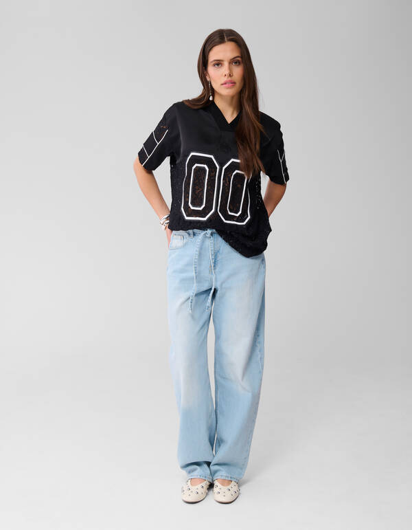 &Uuml;bergro&szlig;es Kanten Baseball-T-Shirt Zwart SHOEBY WOMEN