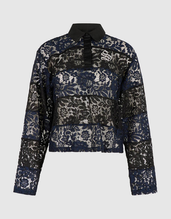 Gestreiftes Lace Polo schwarz/dunkelblau SHOEBY WOMEN