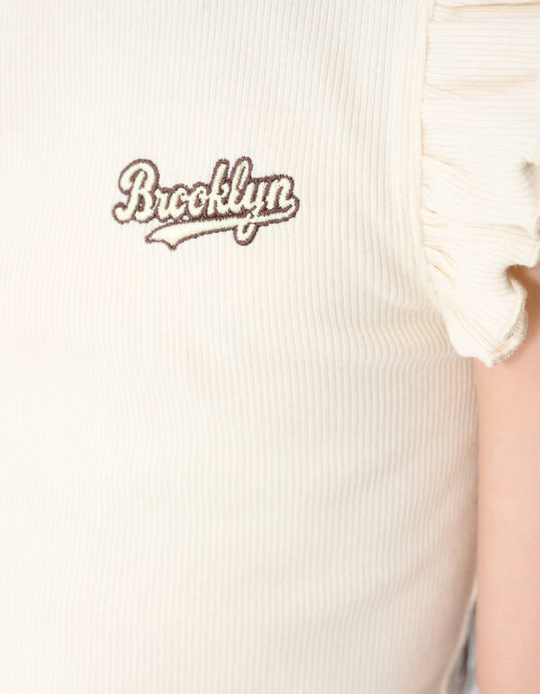 Brooklyn R&uuml;schen-Rippen-Top Gebrochenes Wei&szlig; SHOEBY GIRLS
