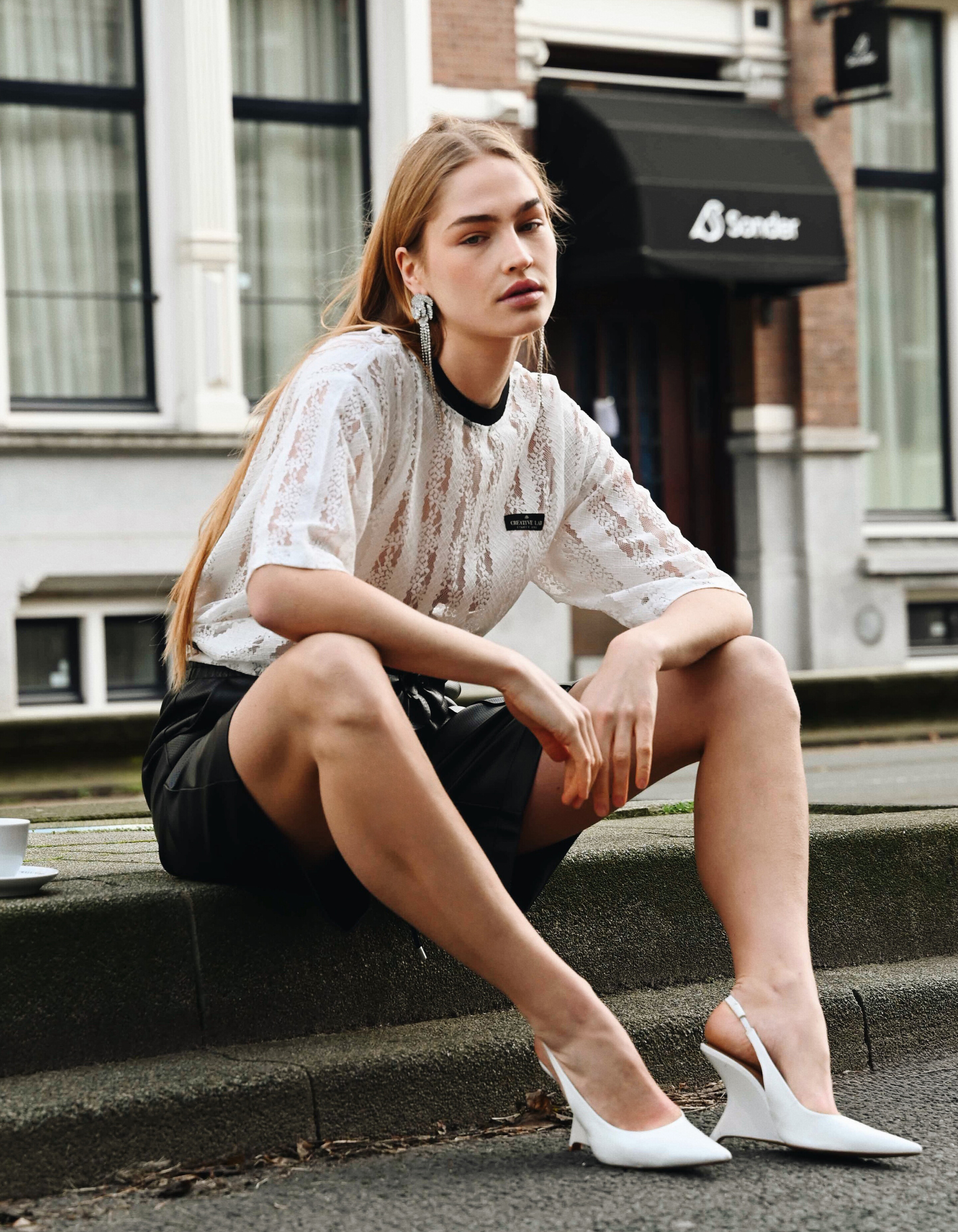 Oversized-T-Shirt mit Spitzenlabel Wei&szlig; SHOEBY WOMEN