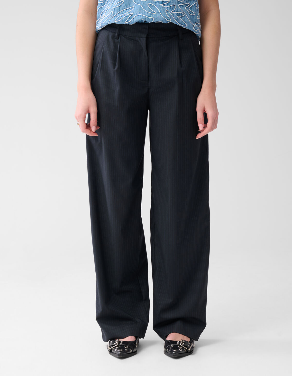 Nadelstreifen-Hose mit weitem Bein, dunkelblau SHOEBY WOMEN