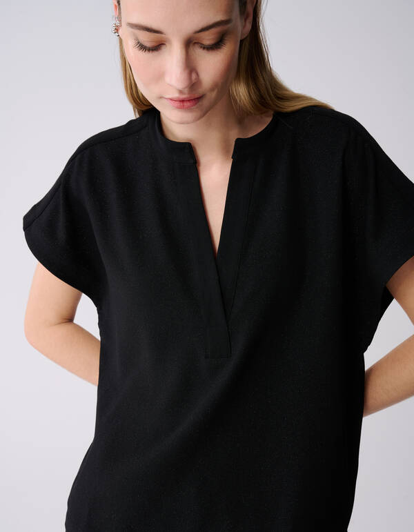 Schwarzes Glitzer-Top mit V-Ausschnitt SHOEBY WOMEN
