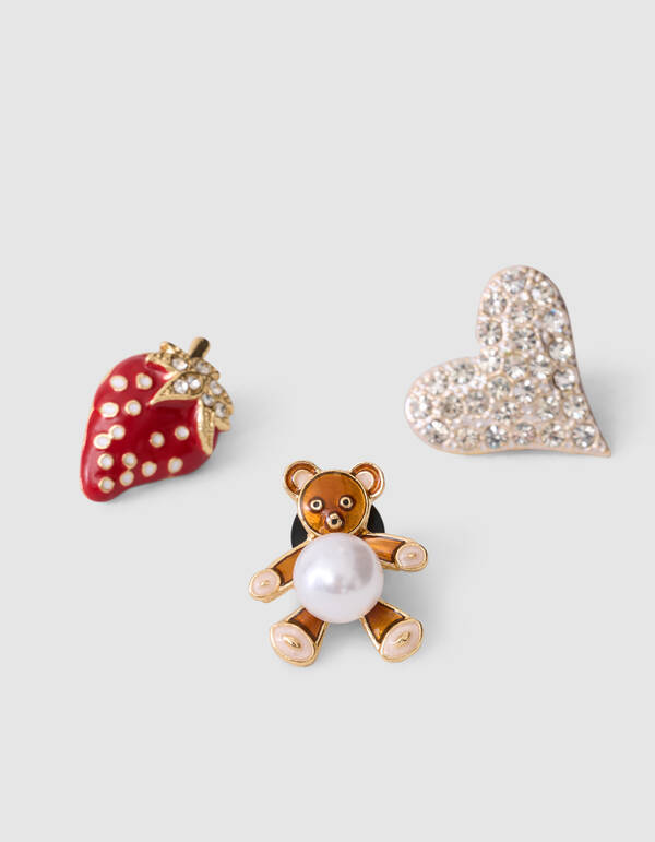 S&uuml;&szlig;es Strass-Broschen-Set Rot SHOEBY ACCESSOIRES