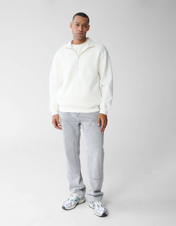 Pullover mit halbem Rei&szlig;verschluss in Off White SHOEBY MEN
