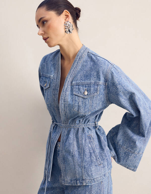 Jacquard Kimono Jacke Blau SHOEBY WOMEN