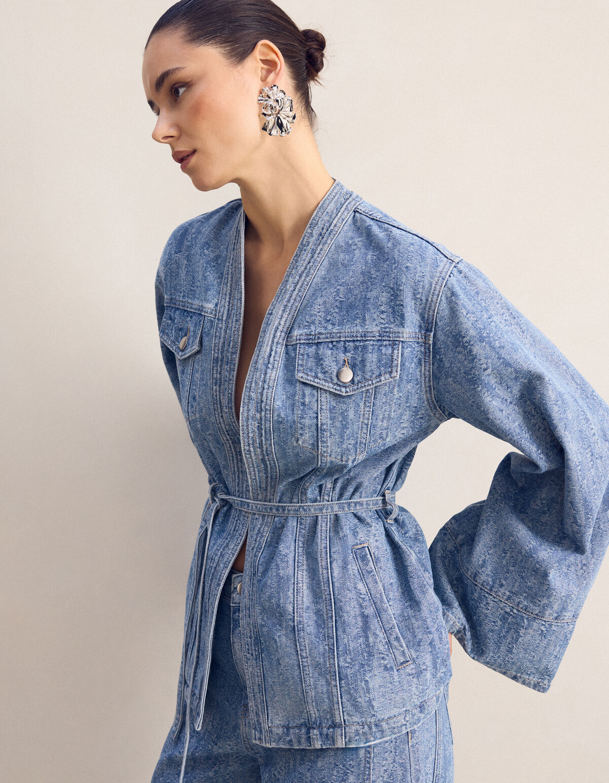 Jacquard Kimono Jacke Blau SHOEBY WOMEN