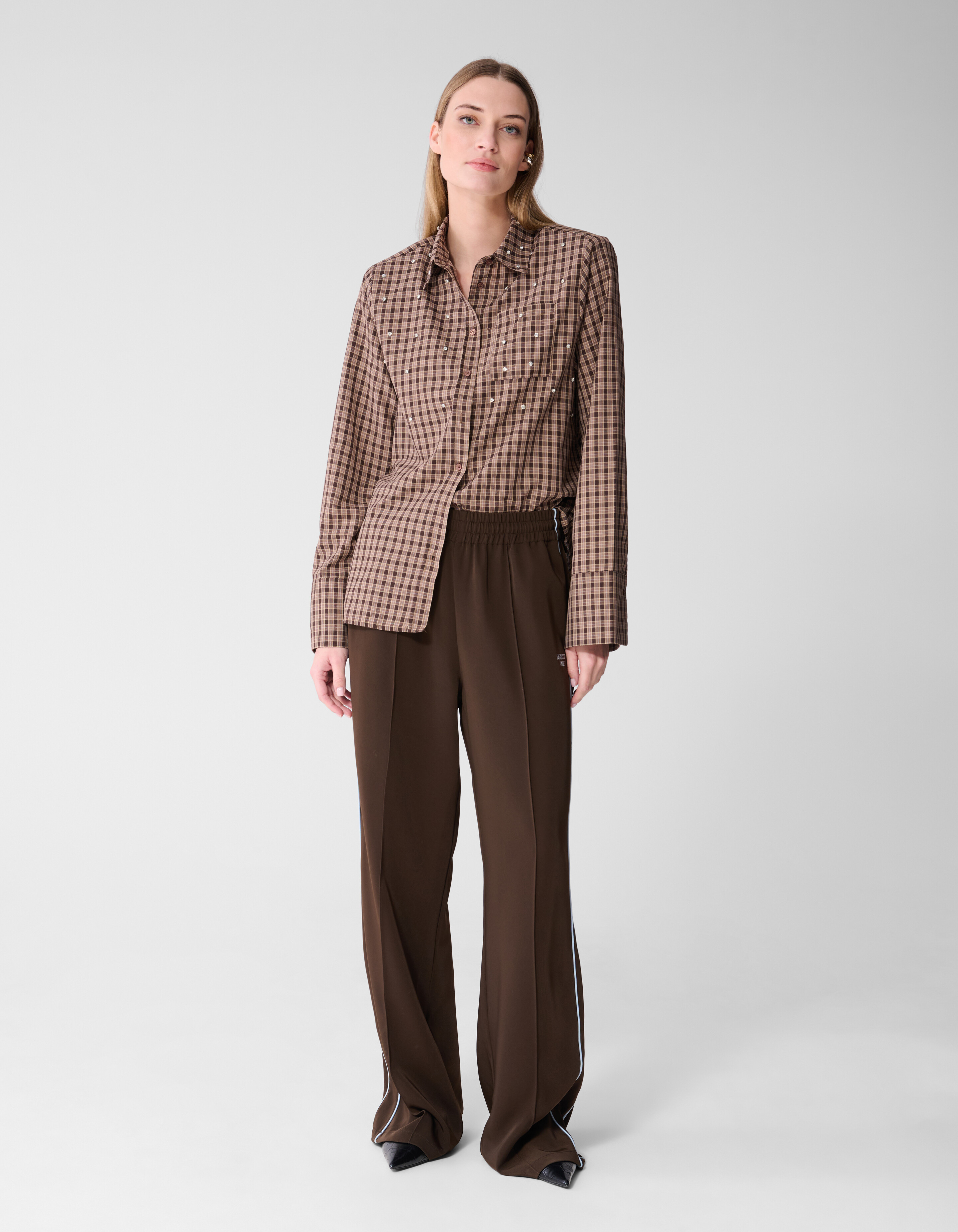 Sportliche Piping-Hose mit weitem Bein, Braun SHOEBY WOMEN