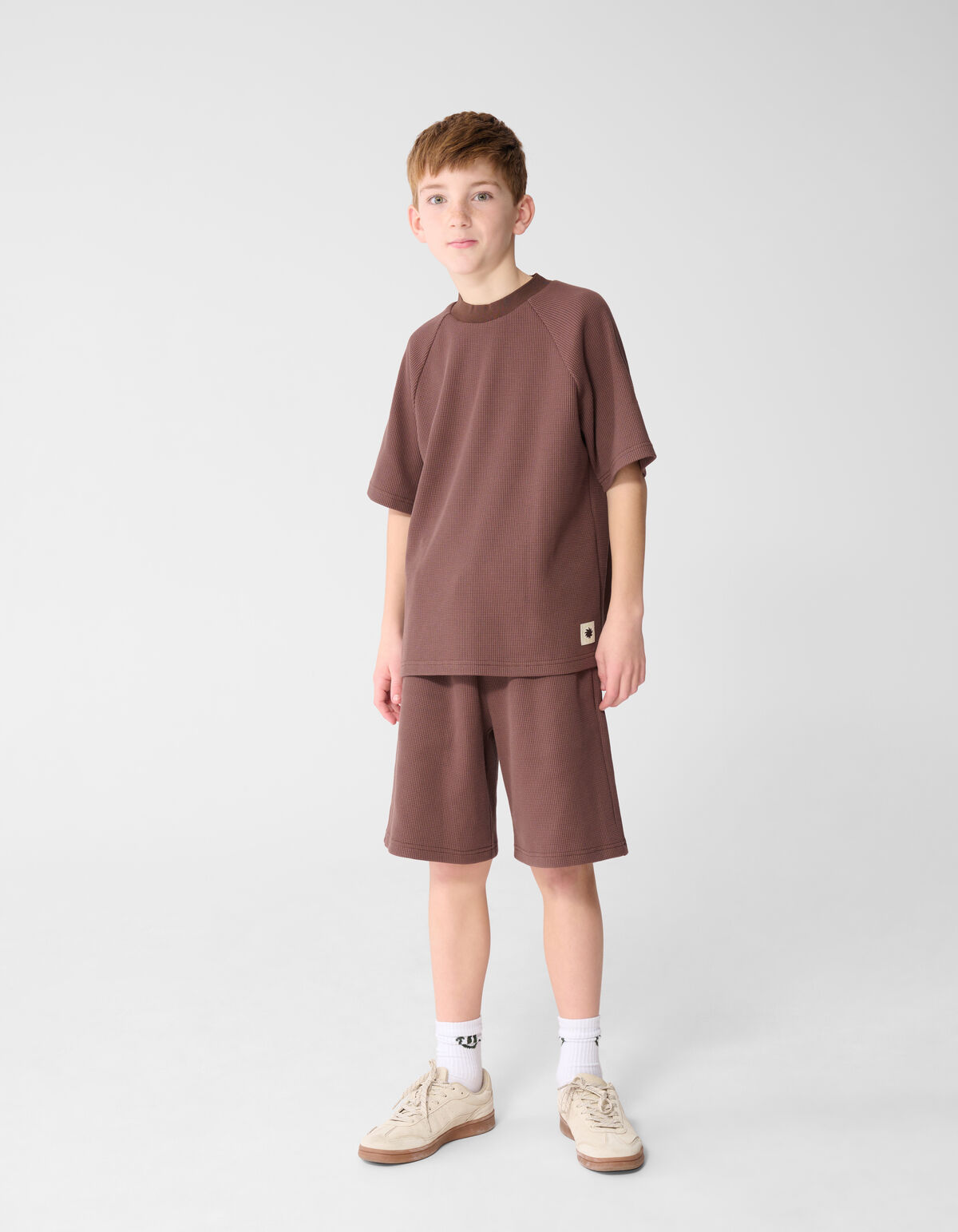 Waffelstruktur T-Shirt Dunkelbraun SHOEBY BOYS