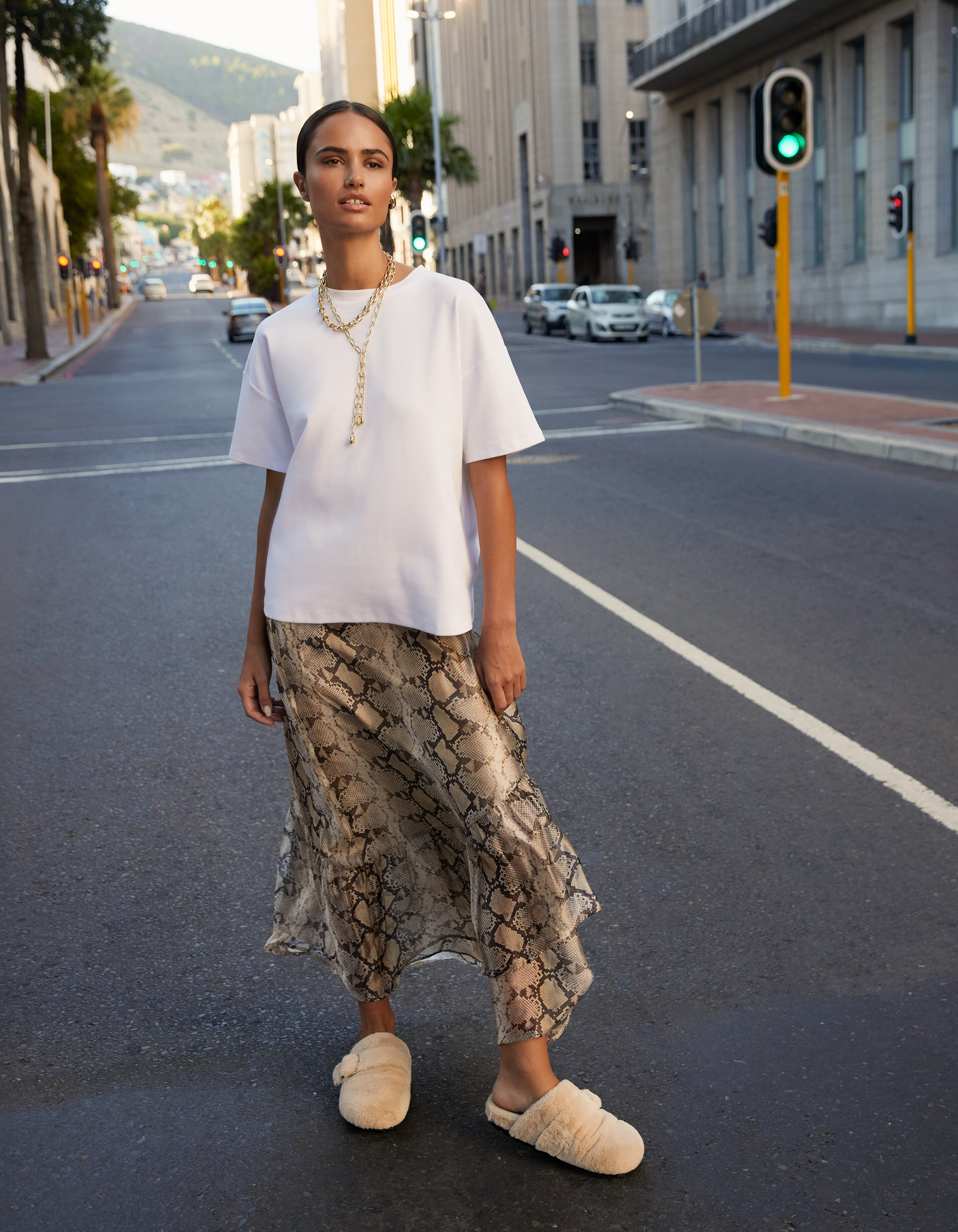 Schlange R&uuml;sche Maxi Rock Hellbraun SHOEBY WOMEN