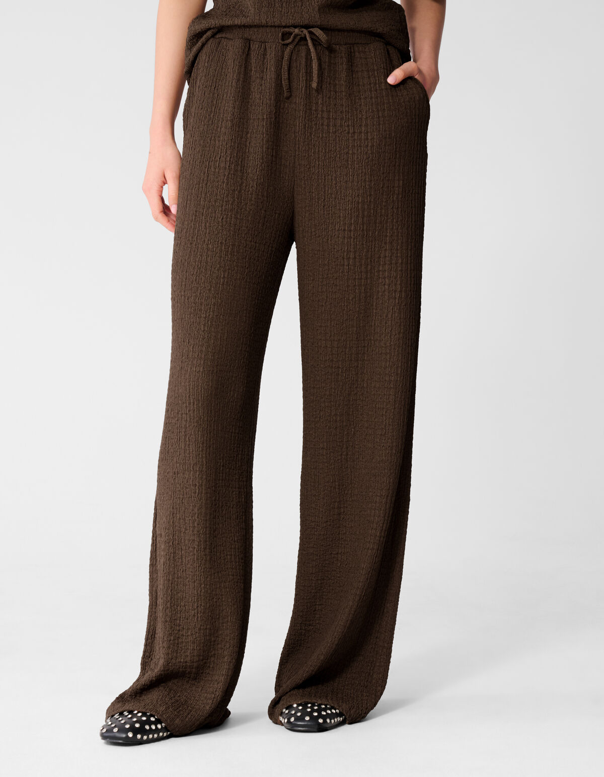 Crinkle Wide-Leg-Hose Braun SHOEBY WOMEN