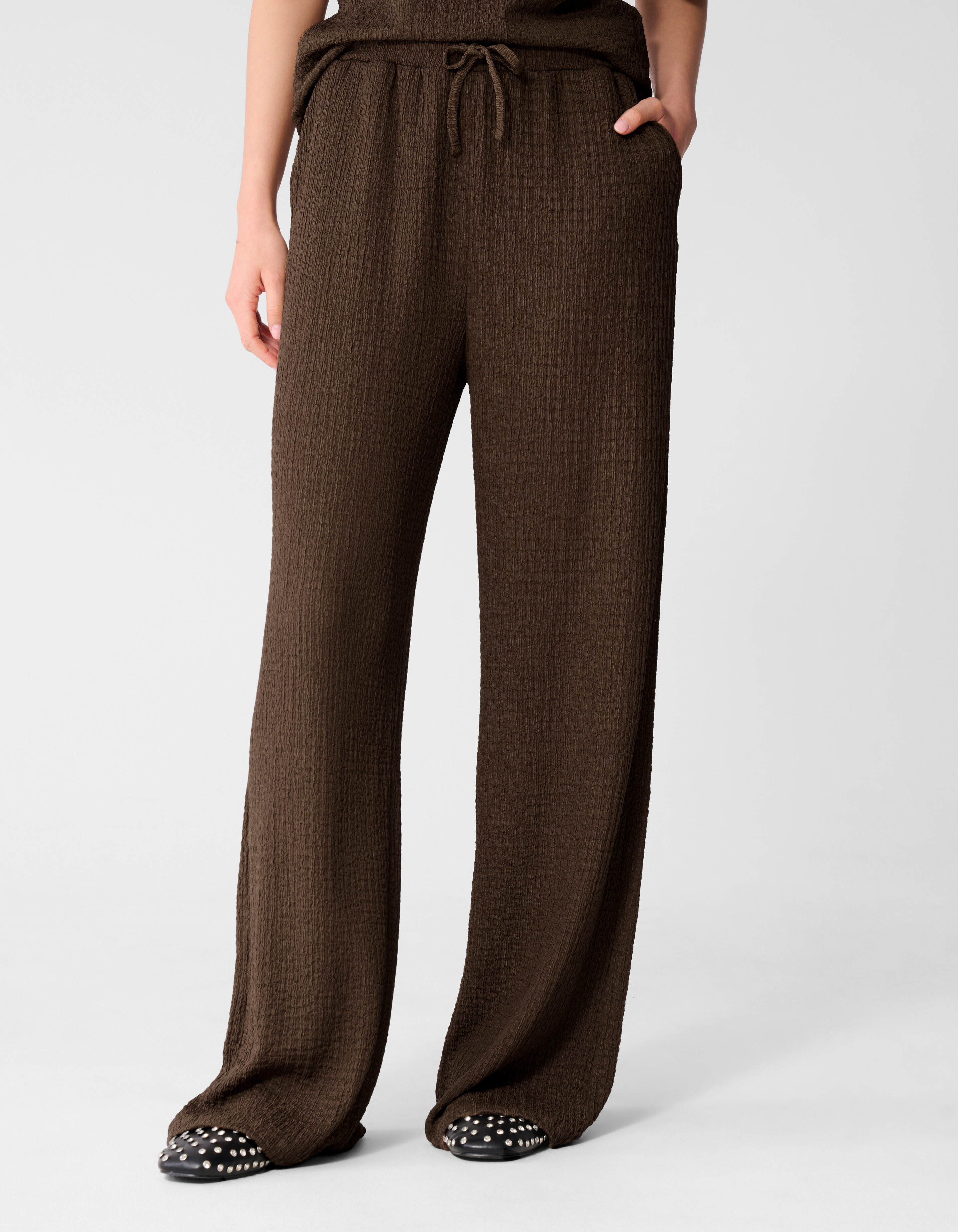 Crinkle Wide-Leg-Hose Braun SHOEBY WOMEN