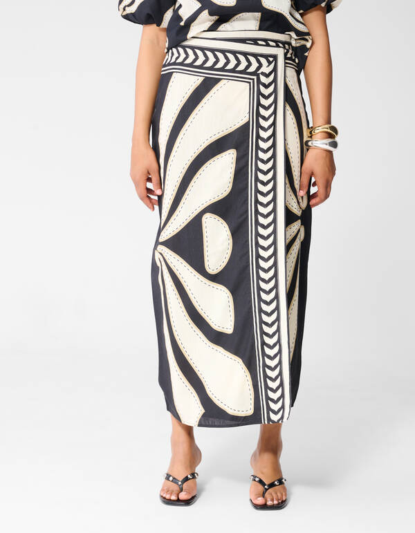 Bedruckter Wickel-Maxi-Rock Schwarz SHOEBY WOMEN