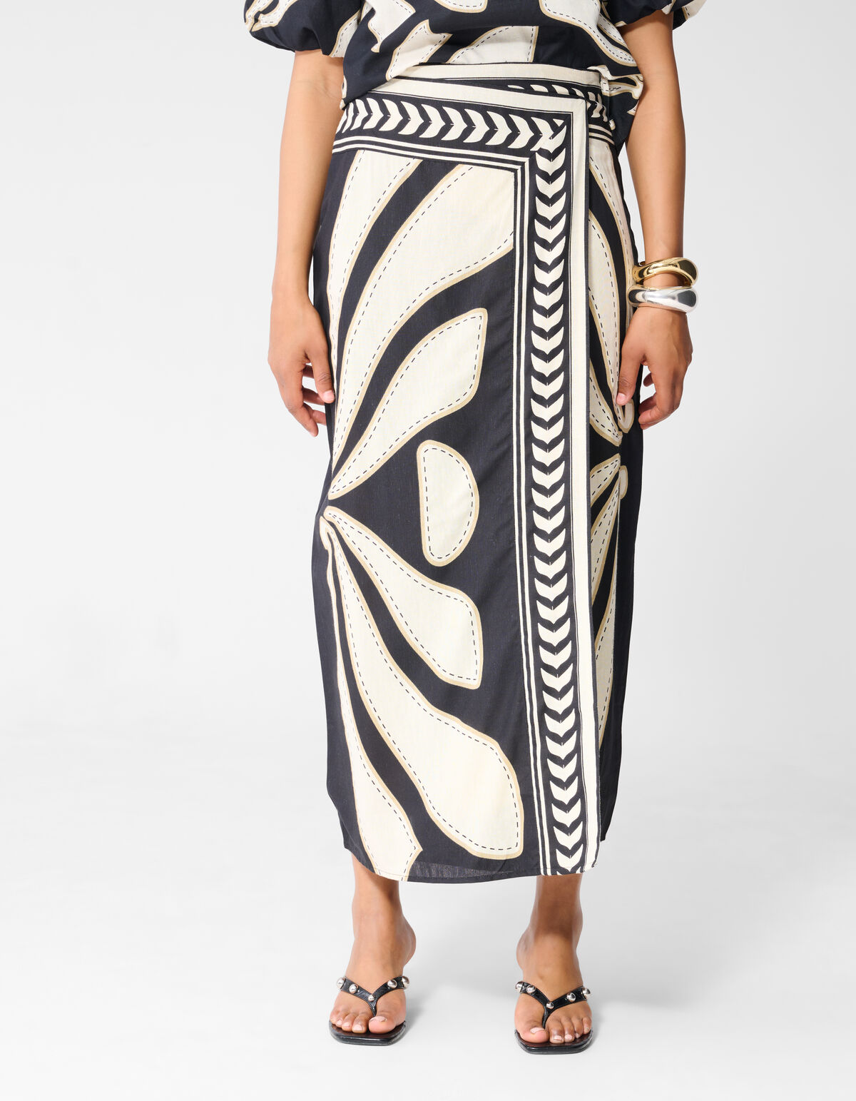 Bedruckter Wickel-Maxi-Rock Schwarz SHOEBY WOMEN